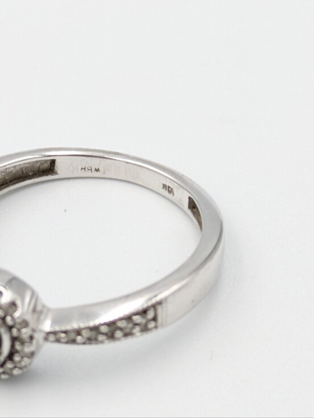 White gold 10k diamond and black diamond halo ring - Picture 7 of 11